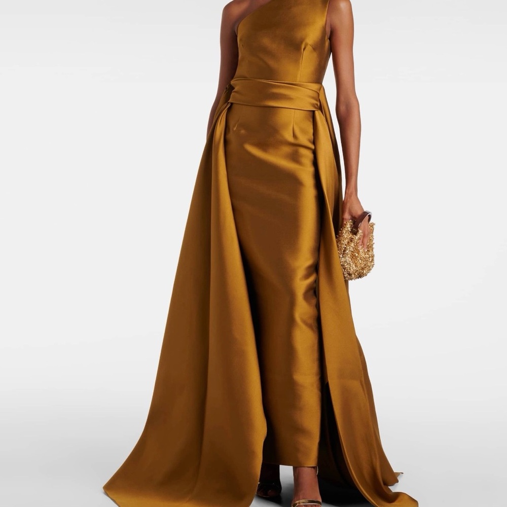 Solace London One-Shoulder Mustard Dress
